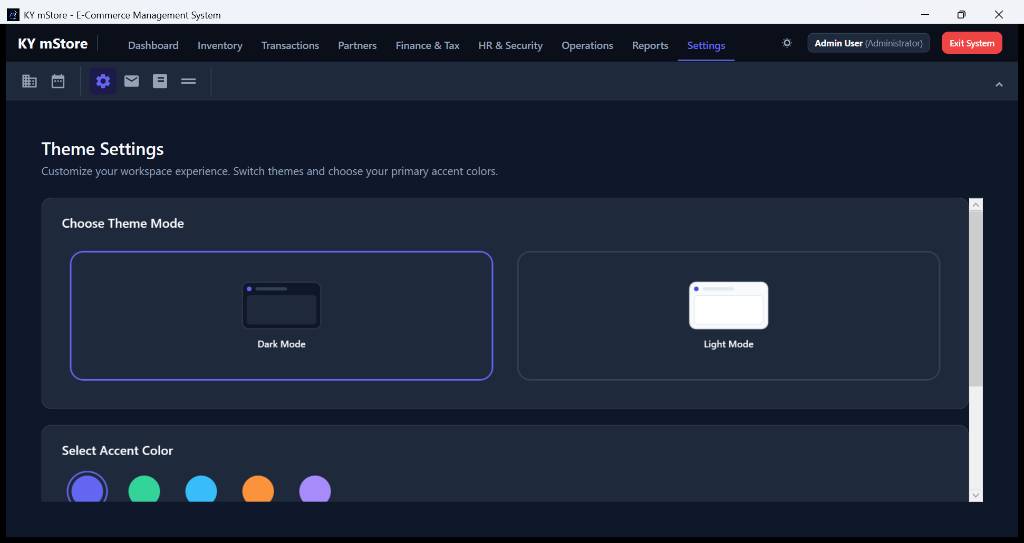 Theme Settings Interface